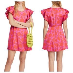 NWT Free People Electric Posie A-line Floral Print Dress, Pink Orange XS